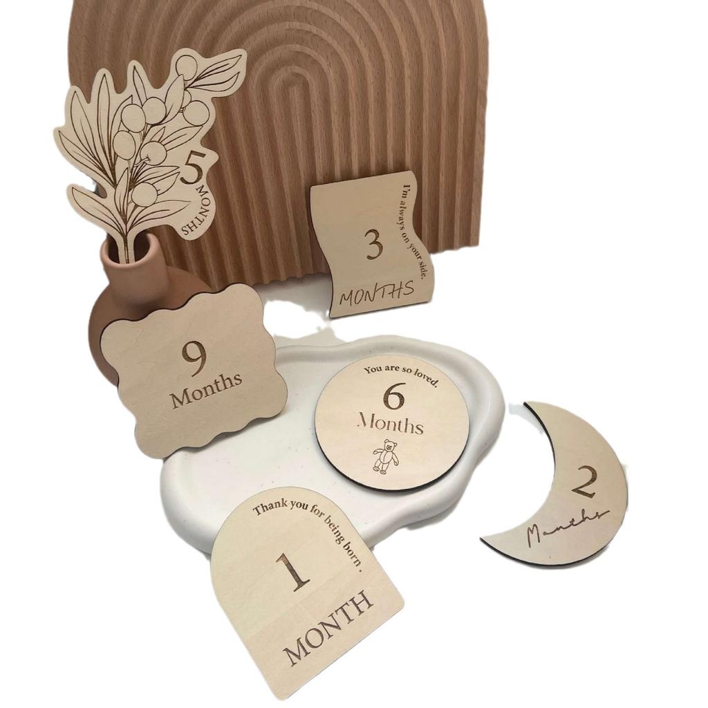 Baby Milstolpekort Nyfödd Trä Fotokort Månadsvis Dusch Memaory Fotokort Nyföräldrar Minnessak Gåva 13ST