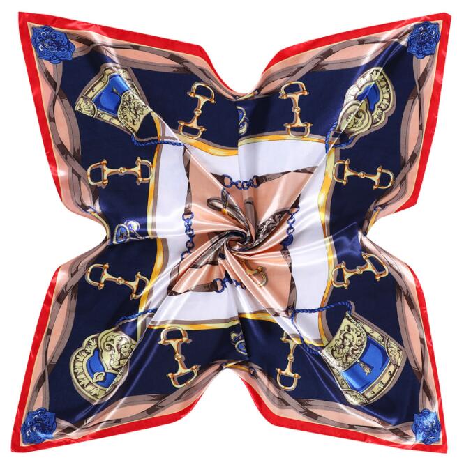 90*90cm Luxury Brand Women Silk Scarfs Saddle And Chain Design Square Scarves Spring Summer Shawls For Ladies