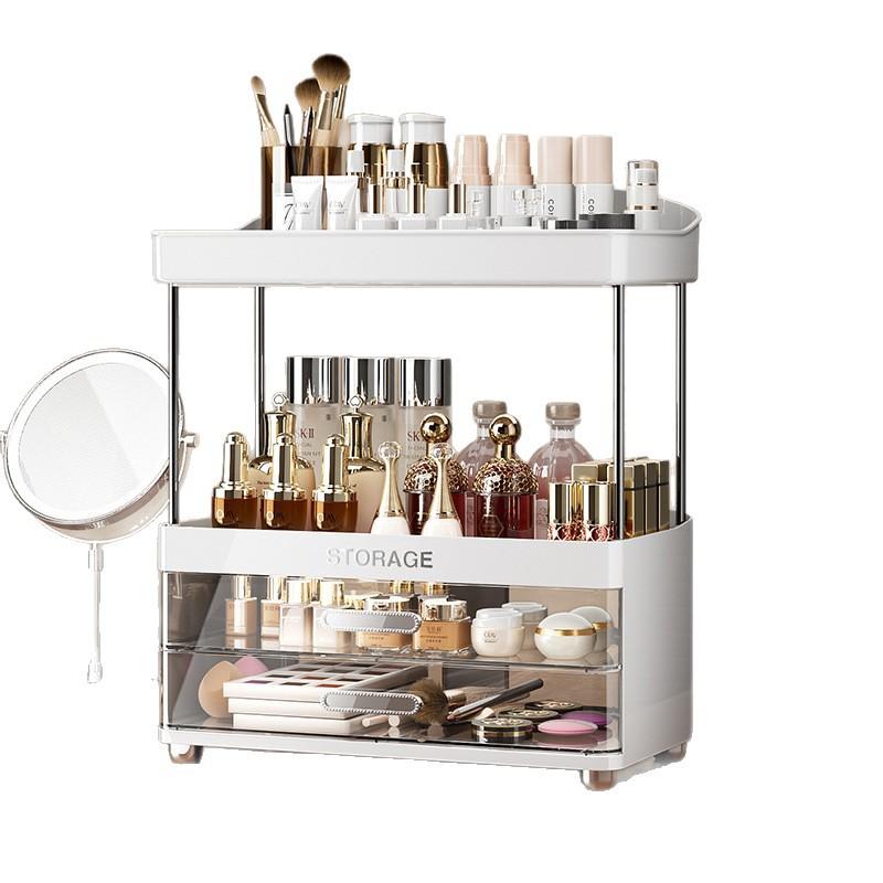 

Косметичний Органайзер для Зберігання Настільний Туалетний Столик Засоби для Догляду за Шкірою Пензлі для Макіяжу Потовщена Полиця для Зберігання Luxurious and transparent білий