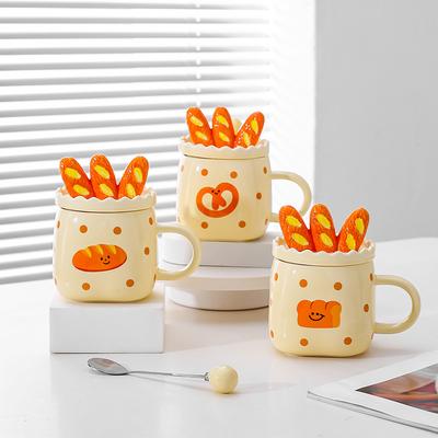 Japanese Creative Ceramic Mug Bread Bag Cup Couple Cup Water Cup with Lid Spoon Coffee Cup Breakfast Milk Cup