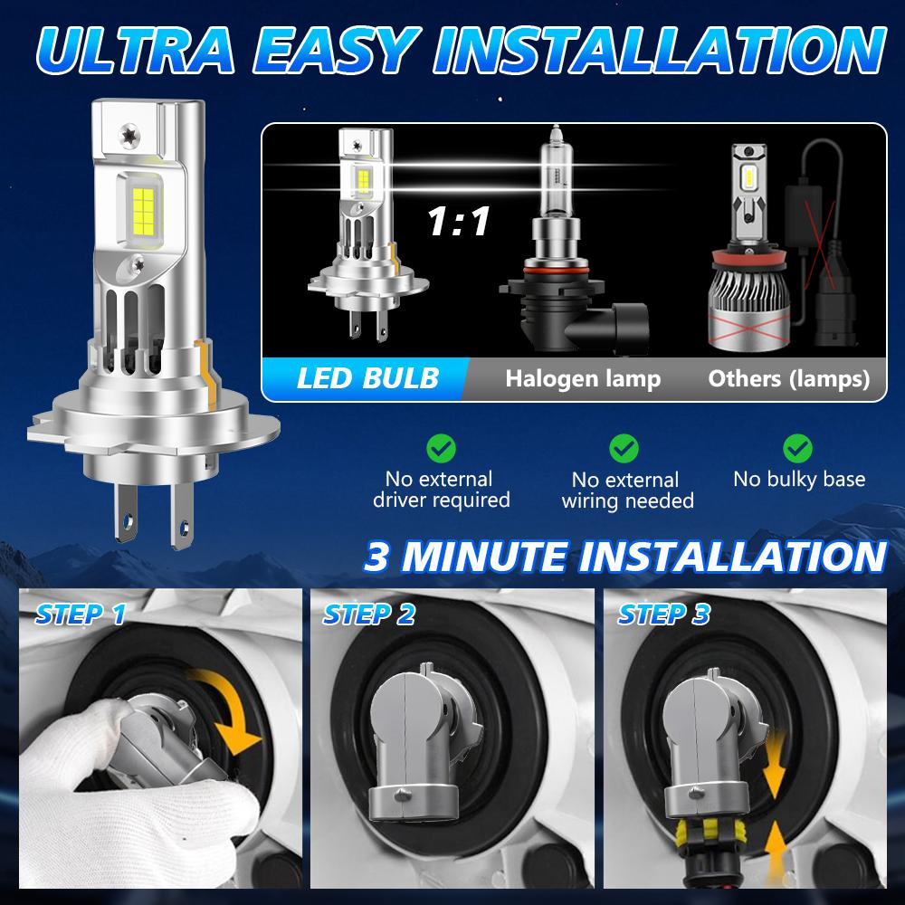 2PCS H7 Led Canbus Headlight 20000LM High Bright Upgrade CSP 3570 Chips Fog Lamp Car Led Light Bulbs 6000k White