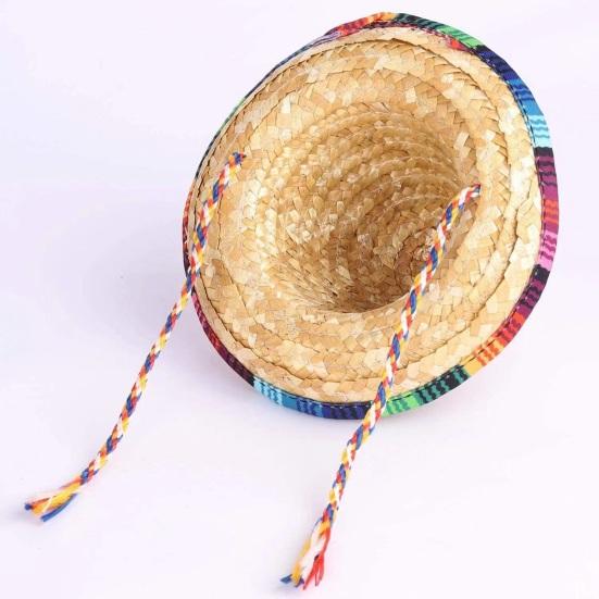 Carnival Hat, Mini Mexican Straw Hat, Natural Colorful Braided Edge Hat, Breathable Festive Party
