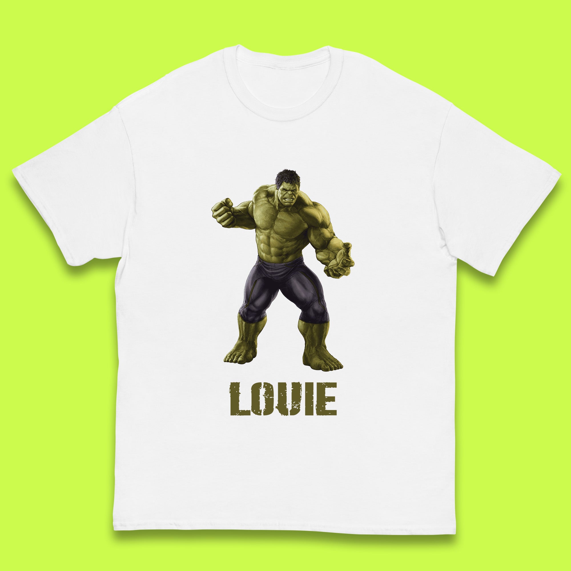 Personalised Marvel’s The Incredible Hulk Your Name Marvel Avengers Hulk Giant Man Angry Hulk Superhero  Kids T Shirt 110