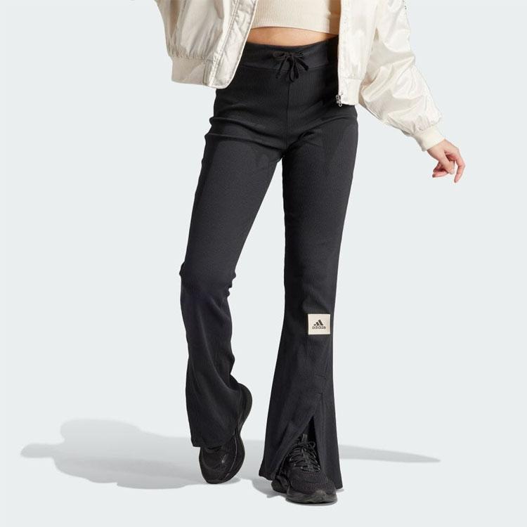 Adidas Solid Color Lace-Up Slim Fit Flared Casual Pants Women Bottoms Black IJ8454