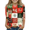 Christmas Day Print Tops For Youth Girls 5-16 Years Round Neck 3/4 Sleeves T-Shirts Trendy Tops Outfit Tees