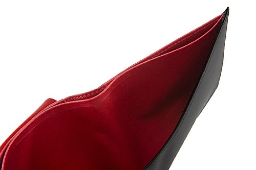 wallet compartment with coin Box calfskin limpid calfskin 4651 x [CYPRIS COLLECTION] Bi-fold (bill purse) & (black red)