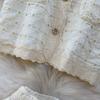 Summer Women's Embroidered Two Piece Sets Vintage Lace Splice Floral-Button Tops and Slimming Shorts Sets