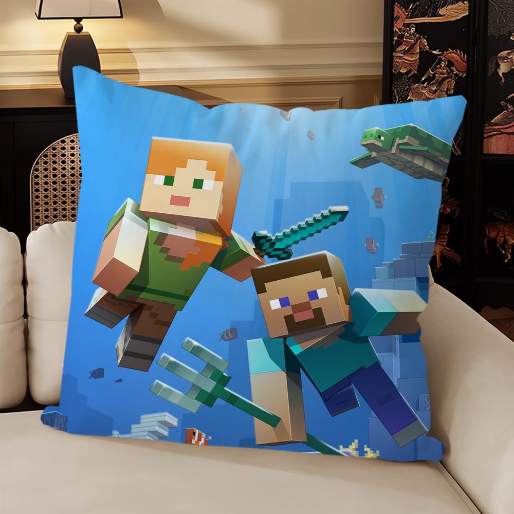 Classic Game Sofa Living Room Bedroom Headboard Backrest Cushion Square Cushion Nap Time M-Mine Block C-Crafts Pillow Case