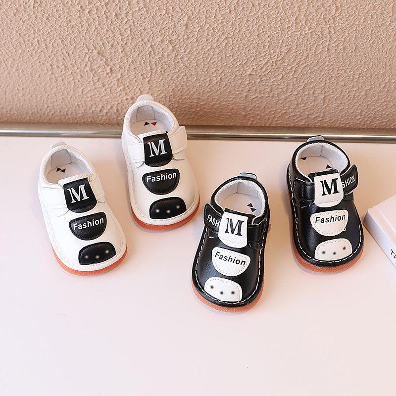 Boys' Spring/Autumn Single Shoes for Toddlers 0-2 Years Old, Soft-Soled Anti-Slip Infant Squeaky Shoes.