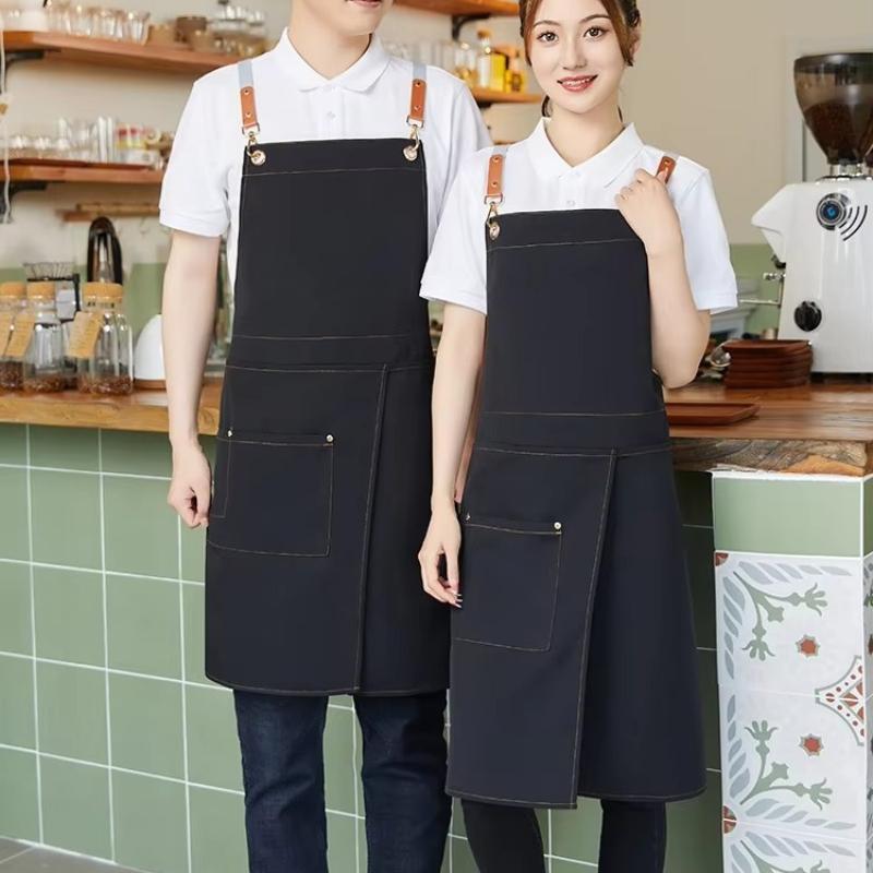 Tablier à Double Épaule en Toile Imperméable et Résistante à l'Huile, Tablier de Travail et de Cuisine pour Boulangerie, Magasin de Thé au Lait, Traiteur