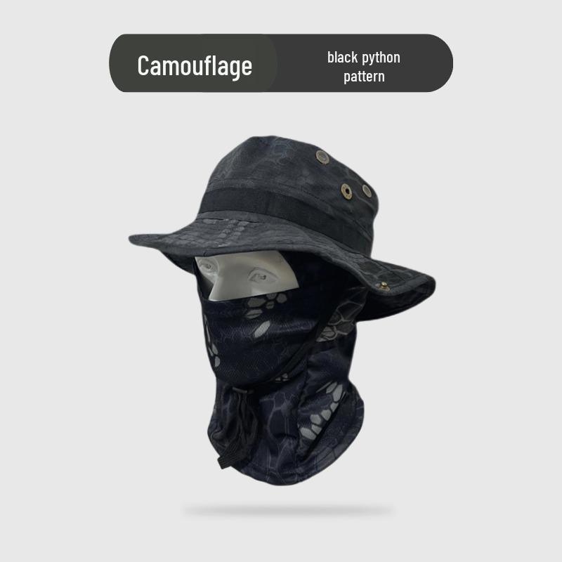 Camouflage Winddichter Fischerhut & Sonnenschutzmasken-Set für Outdoor-Aktivitäten