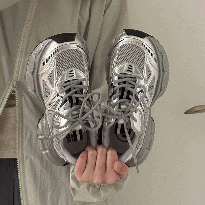 New thick-soled silver dad shoes, male and female couples to increase orgasm, summer high-end versatile sports shoes