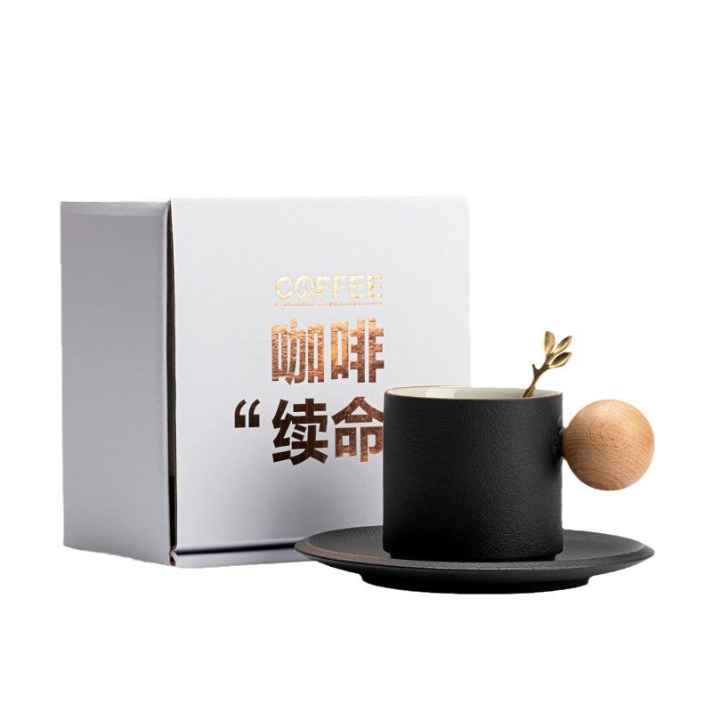 Ceramic coffee cup and saucer set mug black pottery gradient ceramic cups Nordic simple high-value cups