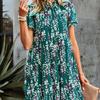 Bohemian One Piece Casual Dress Women Floral Printed Loose Chiffon Short Sleeve Above Knee