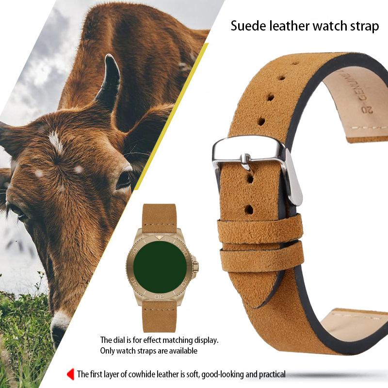 Genuine Leather Suede Watch Strap Retro Watchband 16mm 18mm 20mm 22mm Gray Black Brown Army Green Watch Accessories