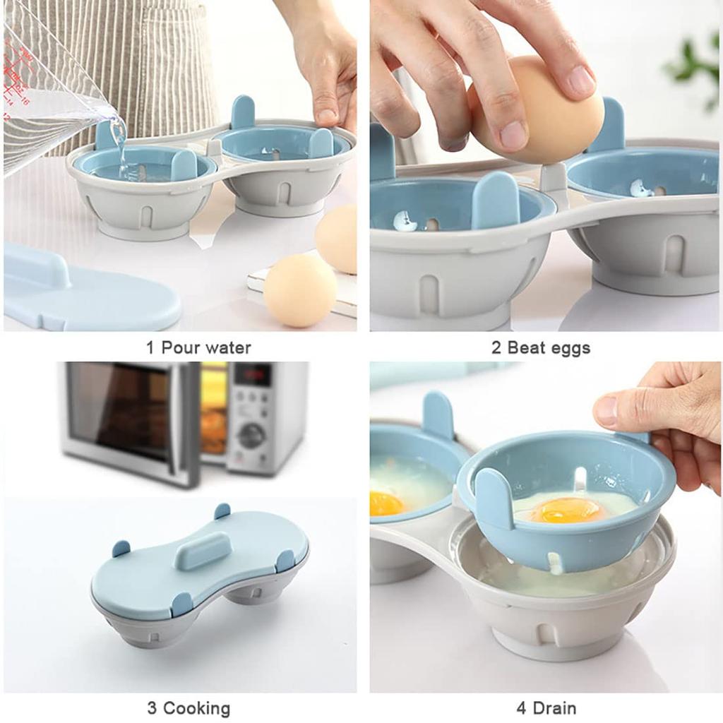 1PCS Microwave Egg Poacher - 2 Cavity Silicone Egg Cooker Dishwasher Safe BPA Free Poached Egg Steamer Kitchen Cooking Gadgets