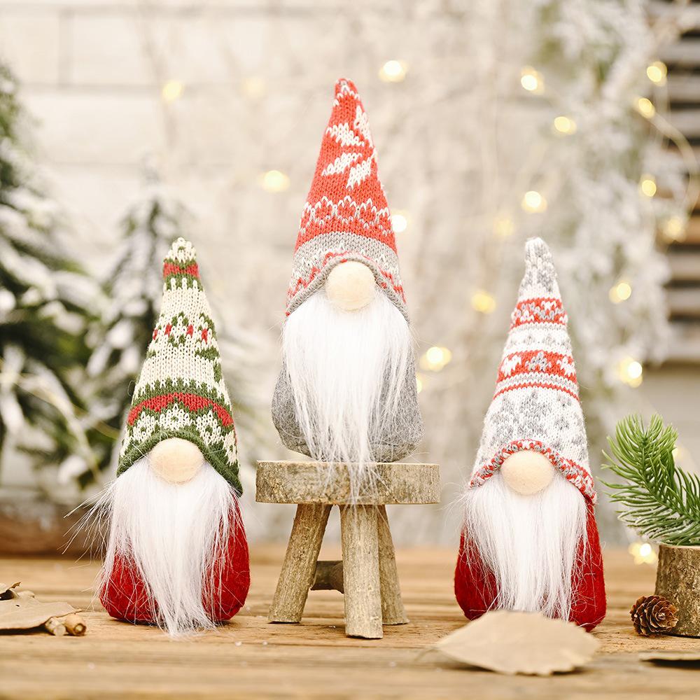 Christmas Knitted Gnome Ornament - Plaid Faceless Doll Decoration