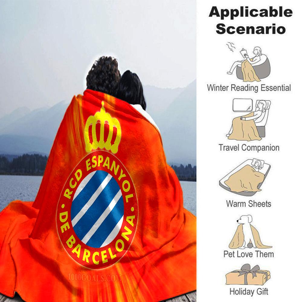 Couverture en Flanelle du Stade Espanyol, Polyester Doux, Design Moderne, Toutes Saisons pour le Camping, les Voyages, Cadeaux pour les fêtes ou les anniversaires