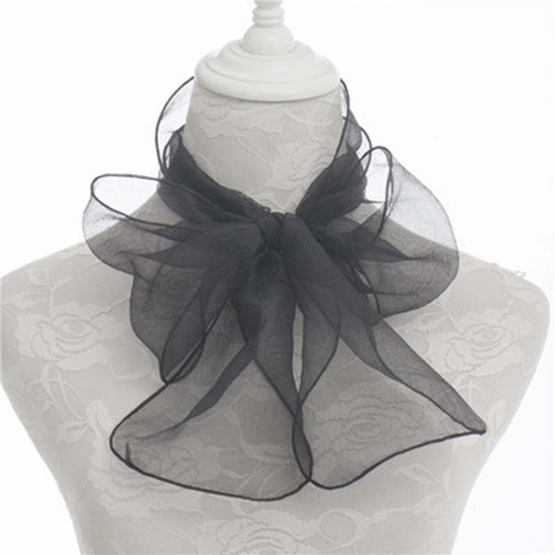 Корейский Женский Прозрачный Органзовый Бант Длинный Узкий Защита Шеи Шелковый Шарф Летний Тонкий Марлевый Солнцезащитный Шарф Платки Платок на Голову P32
