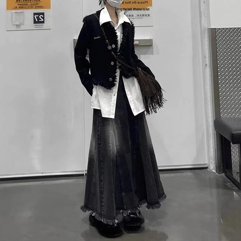 

Women s Black Denim Irregular Midi A-Line Skirt - Spring 2025 Collection XXXL чёрный