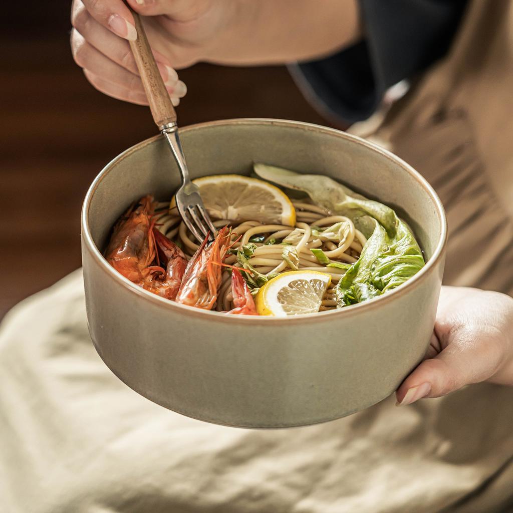 Japanese Ramen Bowl Retro Straight Ceramic Bowl Household Round Bowl Vegetable Bowl Fruit Salad Bowl Restaurant Tableware Soup Bowl