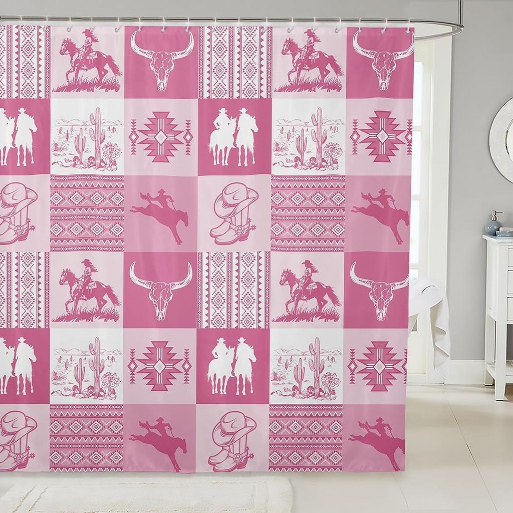 Southwest Shower Curtain, Geometric Aztec Tribal Pattern Bathroom Curtain Vintage Striped Western Waterproof for Kids Girls