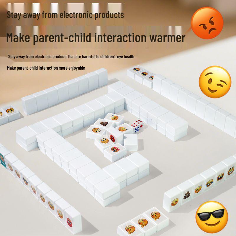 Cartoon Expression Mahjong Table Game: Puzzle & Connect-the-Dots Card Set for Children and Parent-Child Interaction, Indoor/Outdoor Fun