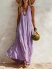 Women Halter Neck Sleeveless Maxi Dress Casual Solid Color Pleated Beach Dress
