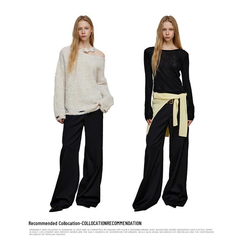 GREEN BELT Women's Minimalist Wide-Leg Suit Trousers