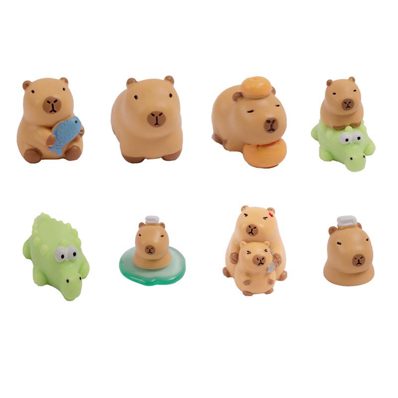 Miniature Cartoon Capybara Model Figurine Desk Garden Landscape Ornament Resin Craft Home Office Decor Car Desktop Decor Gifts