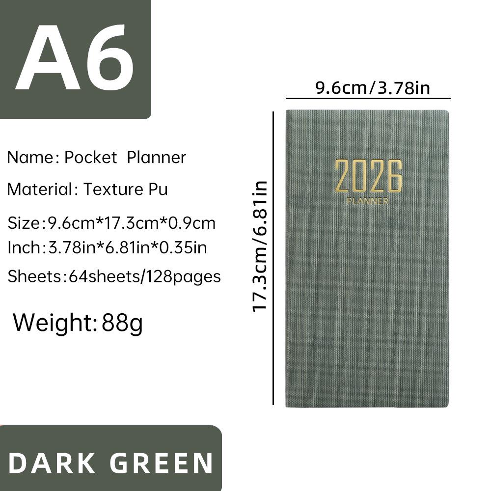 Planificator săptămânal A6 din piele 2026: Agenda portabilă transfrontalieră în engleză și caiet calendar anual