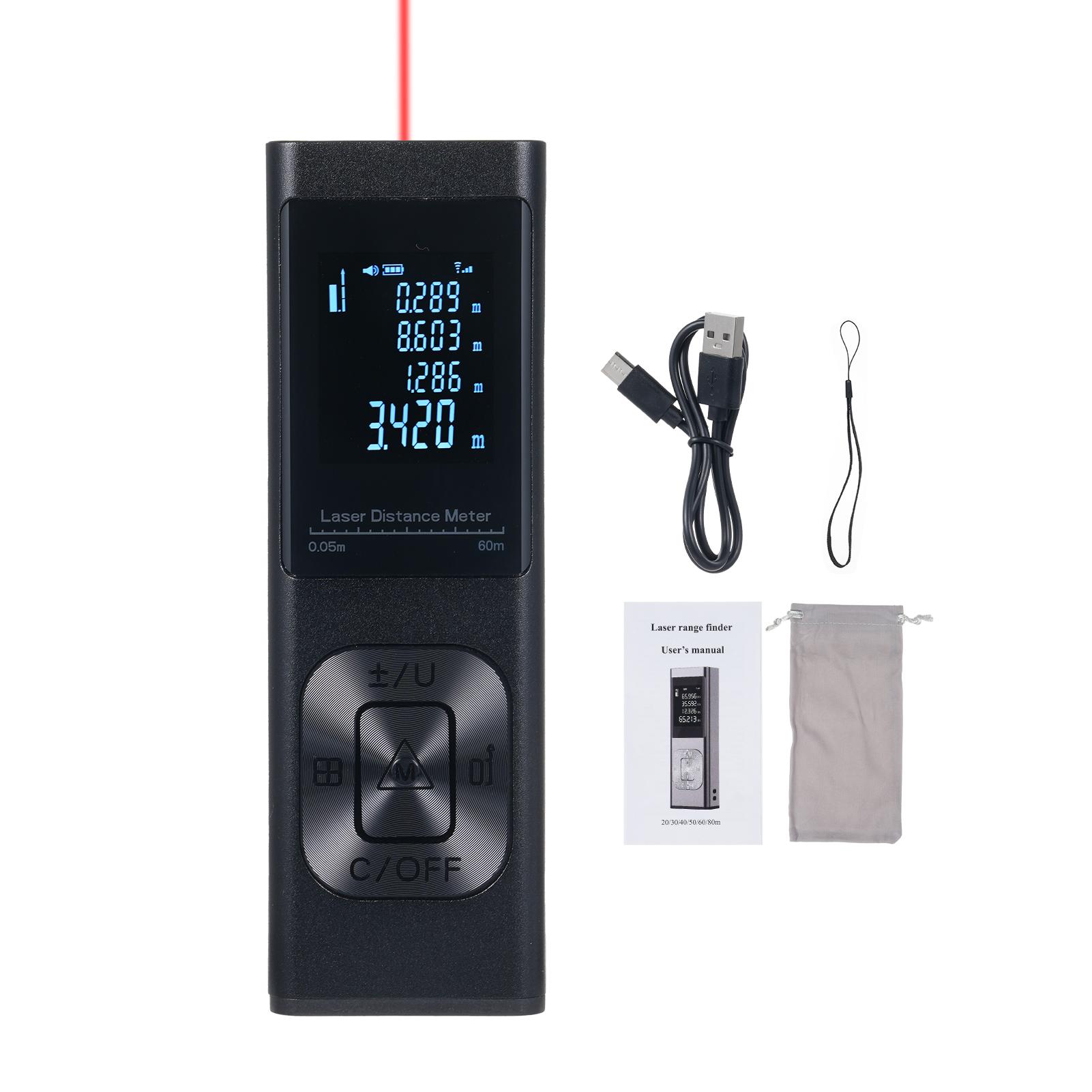 

Лазерный измеритель Высокоточный портативный лазерный дальномер Пифагора, Расстояние, Площадь, Объем, 60m чёрный