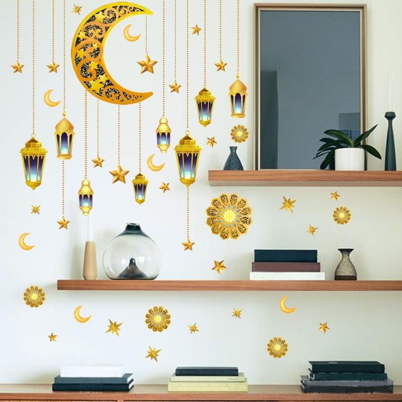 2 Sheet Eid Wall Stickers PVC Decorative Murals Art Crafts Supplies Home Bedroom Room Dormitory