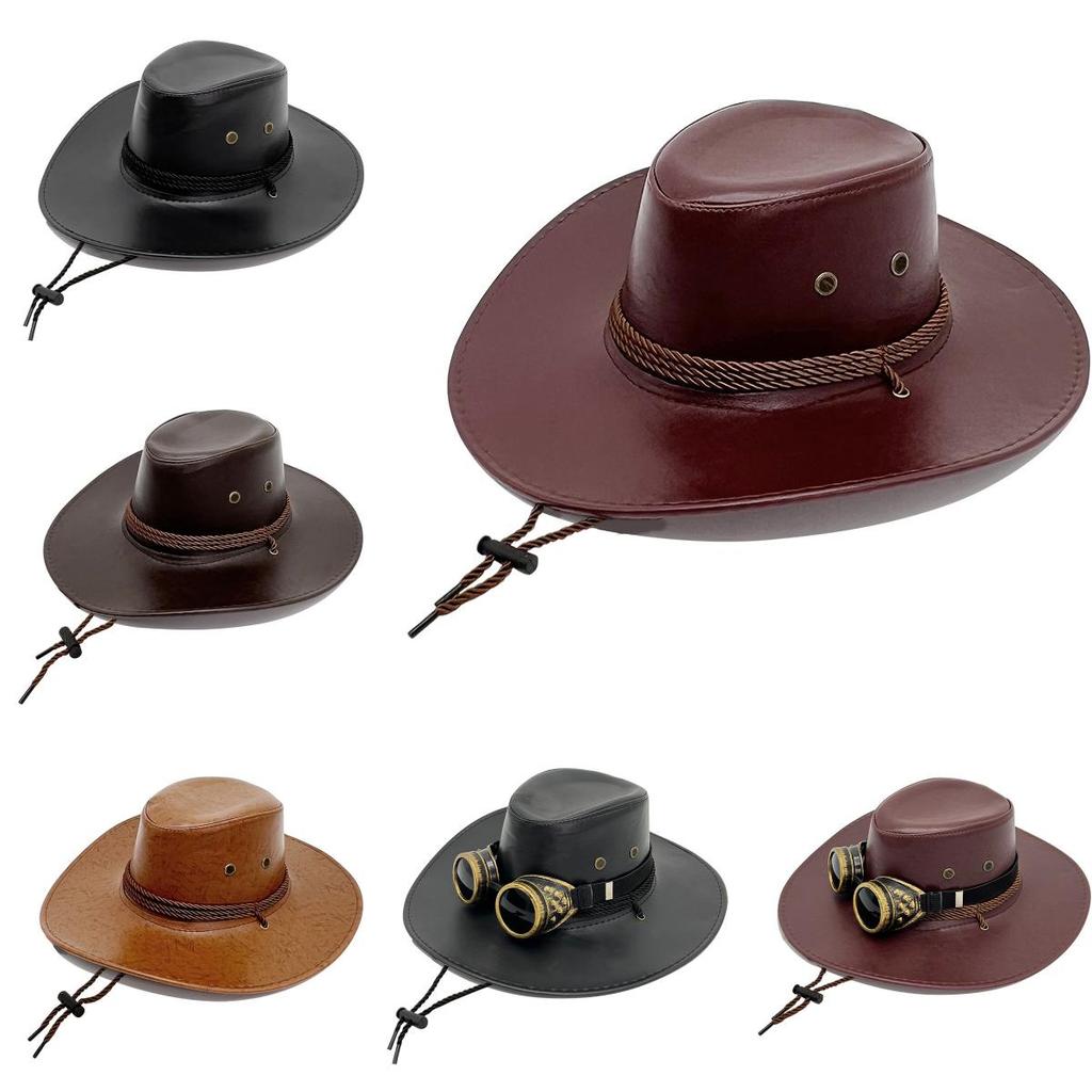 Cowboy Westernhatt PU-lær Bred brem Solskjerm Solbeskyttelseshette Pustende