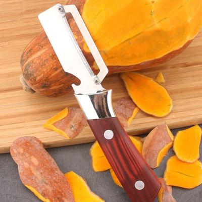 Stainless Steel Vegetable Peeler with Wood Handle Multi-Function Fruit Potato Peeler with Bottle Opener Quick Peeling Essential Kitchen Tool