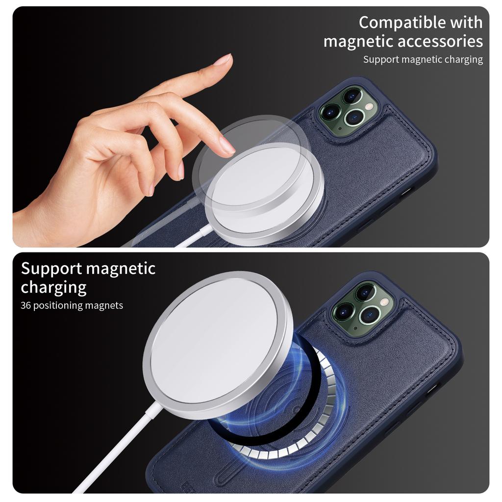 For iPhone 11 Pro Max Magnetic Case BETOPNICE Leather Phone Cover Kickstand with Detachable Card Bag