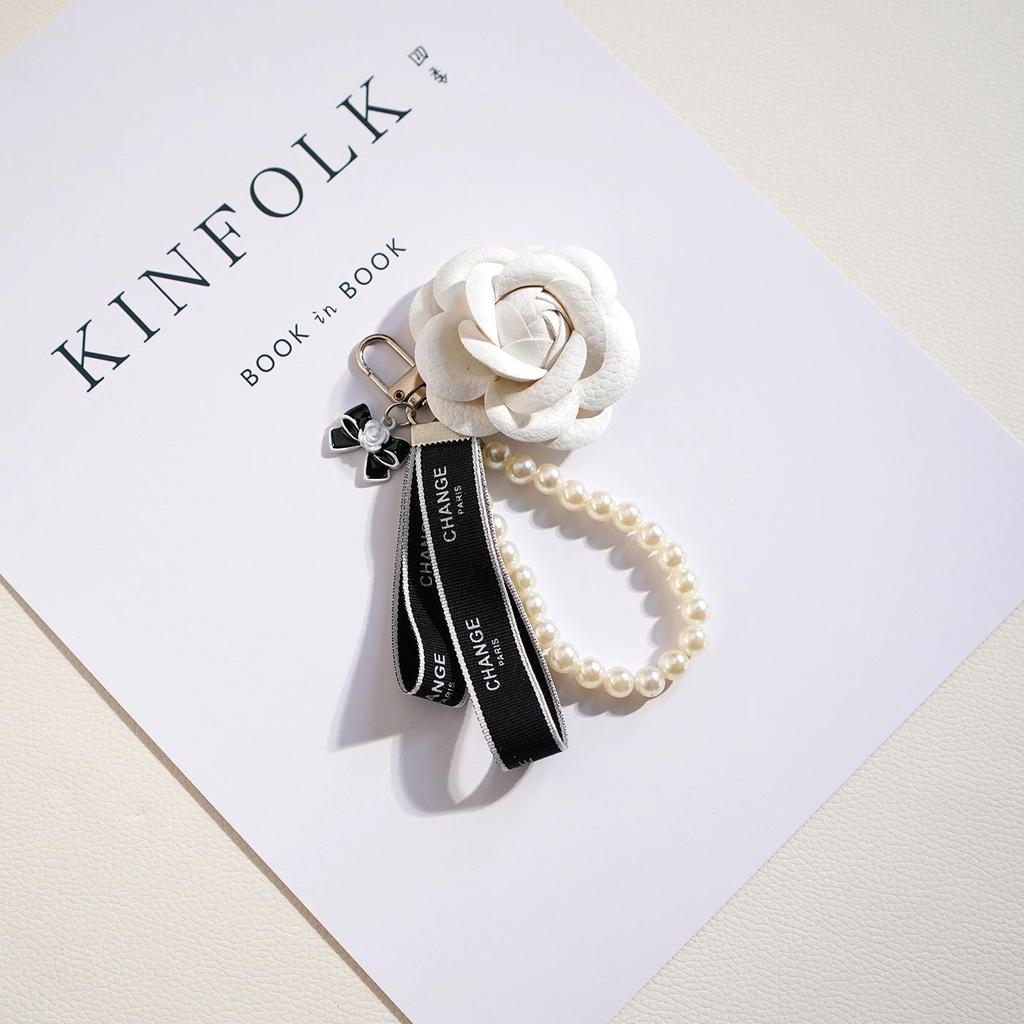 Camellia Handbag Keychain with Creative Bow Knot Pendant & Car Key Lanyard Gift