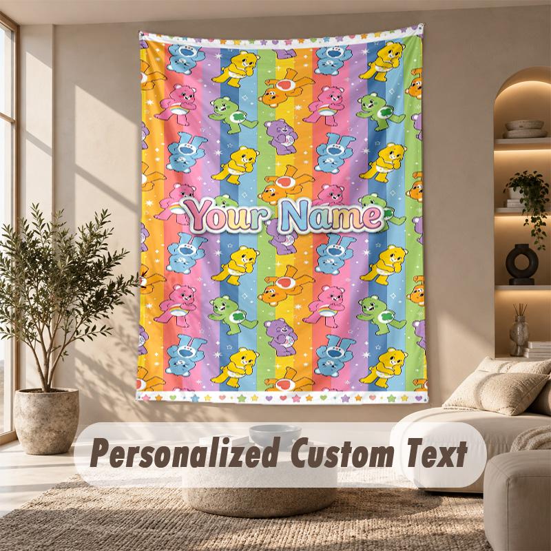 Care Bears Tapestry, Personalized Custom Text, Wall Hanging Tapestry For Living Room Home Wall Decor