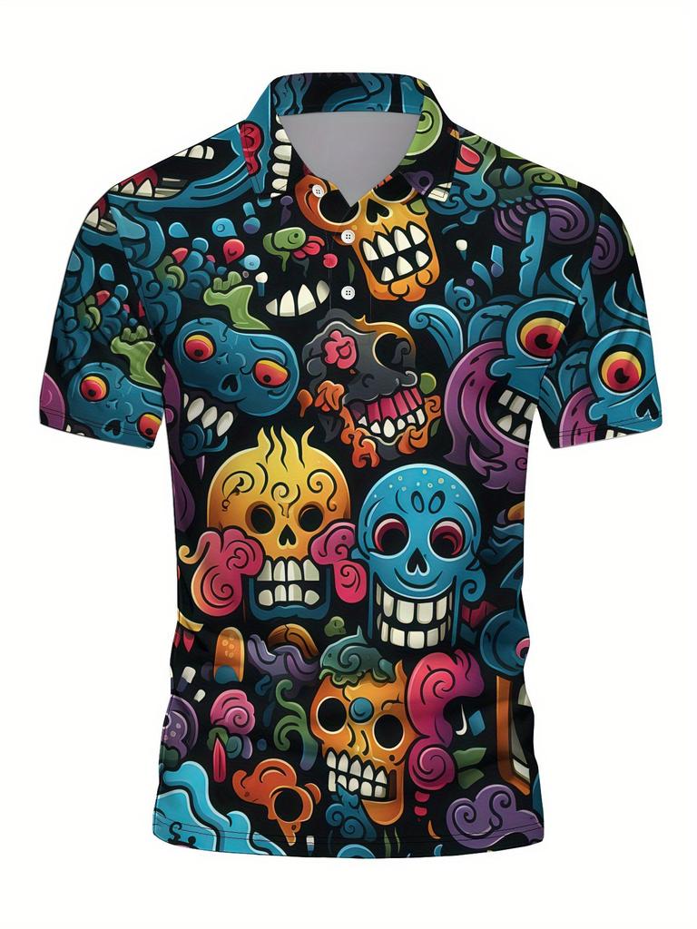 Polo da uomo a maniche corte per Halloween con stampa digitale piatta - Senza trama