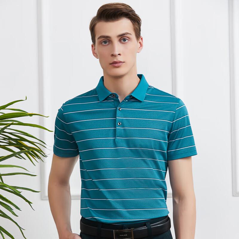 Young River Men s Striped Business Casual Polo Shirt L