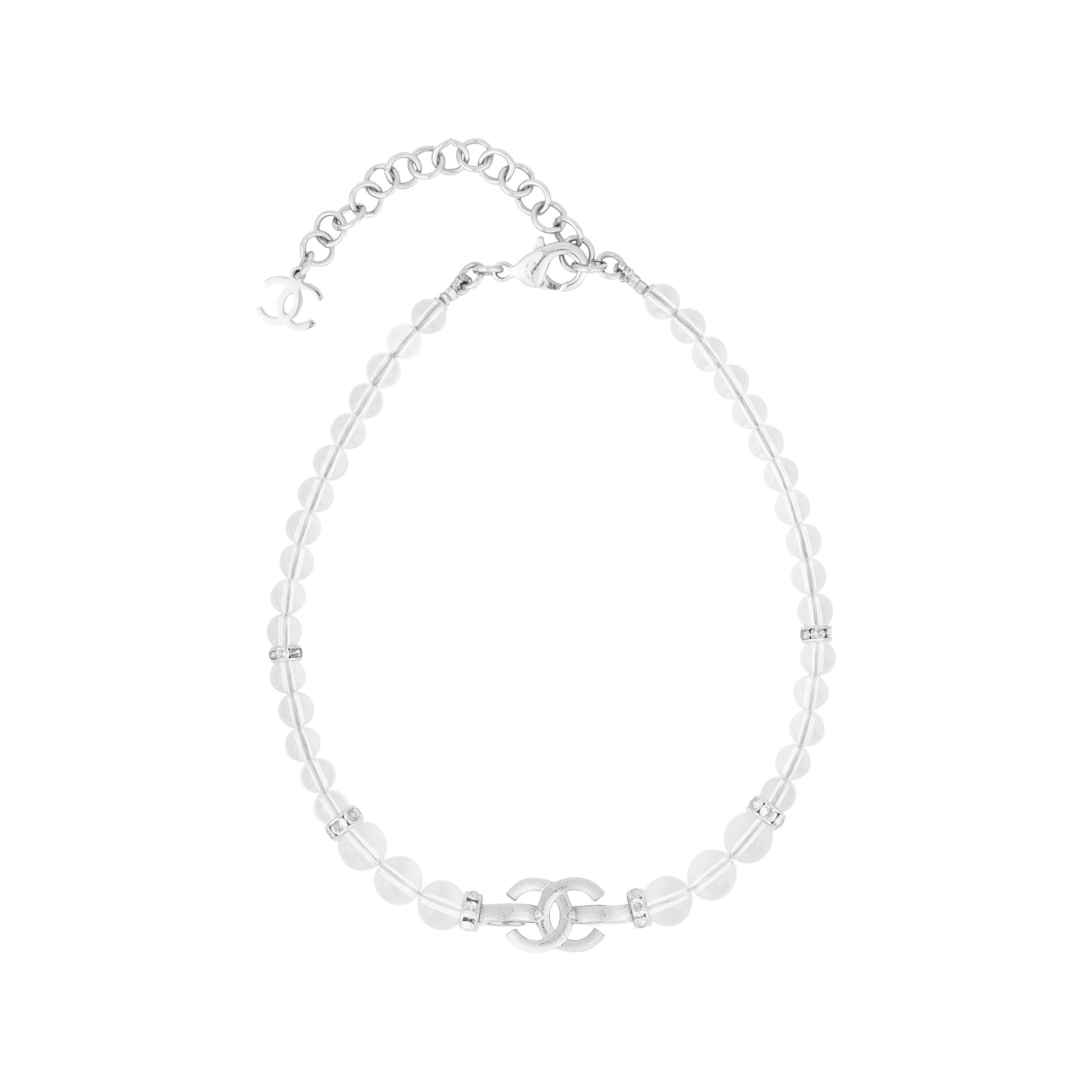 

Chanel 25S Spring Summer Crystal Double C Edge Design Metal Necklace Women necklace White ABF720-B20573-U0938 Box+Padding Board