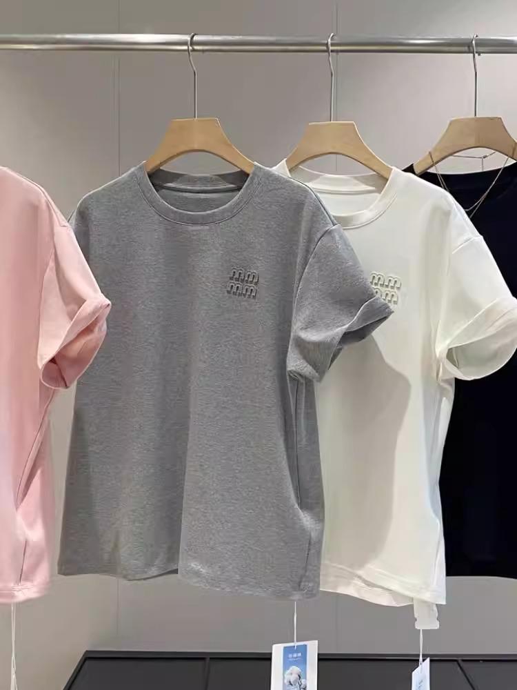 

Футболка с круглым вырезом и короткими рукавами, с 3D-вышивкой «Dopamine Sweet Girl», женская летняя коллекция 2025 года, свободного кроя. M