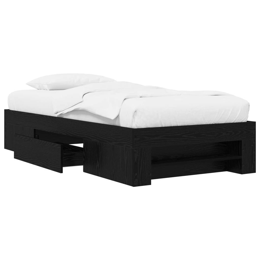 Bed Frame with Storage and Shelf Black Oak 80 x 200 cm