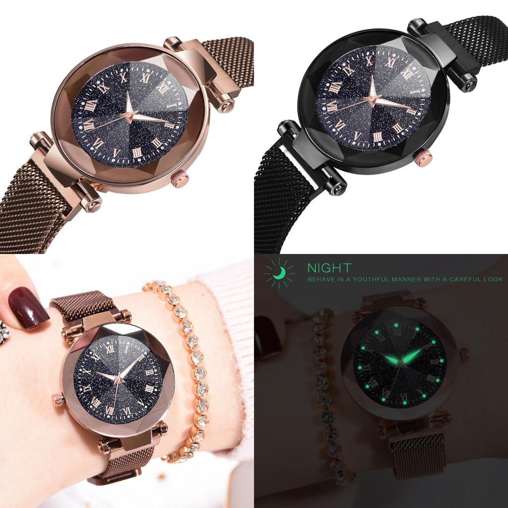 Stilvolle Damen Sternenhimmel Leuchtende Quarzuhr mit klassischem römischen Ziffern-Design