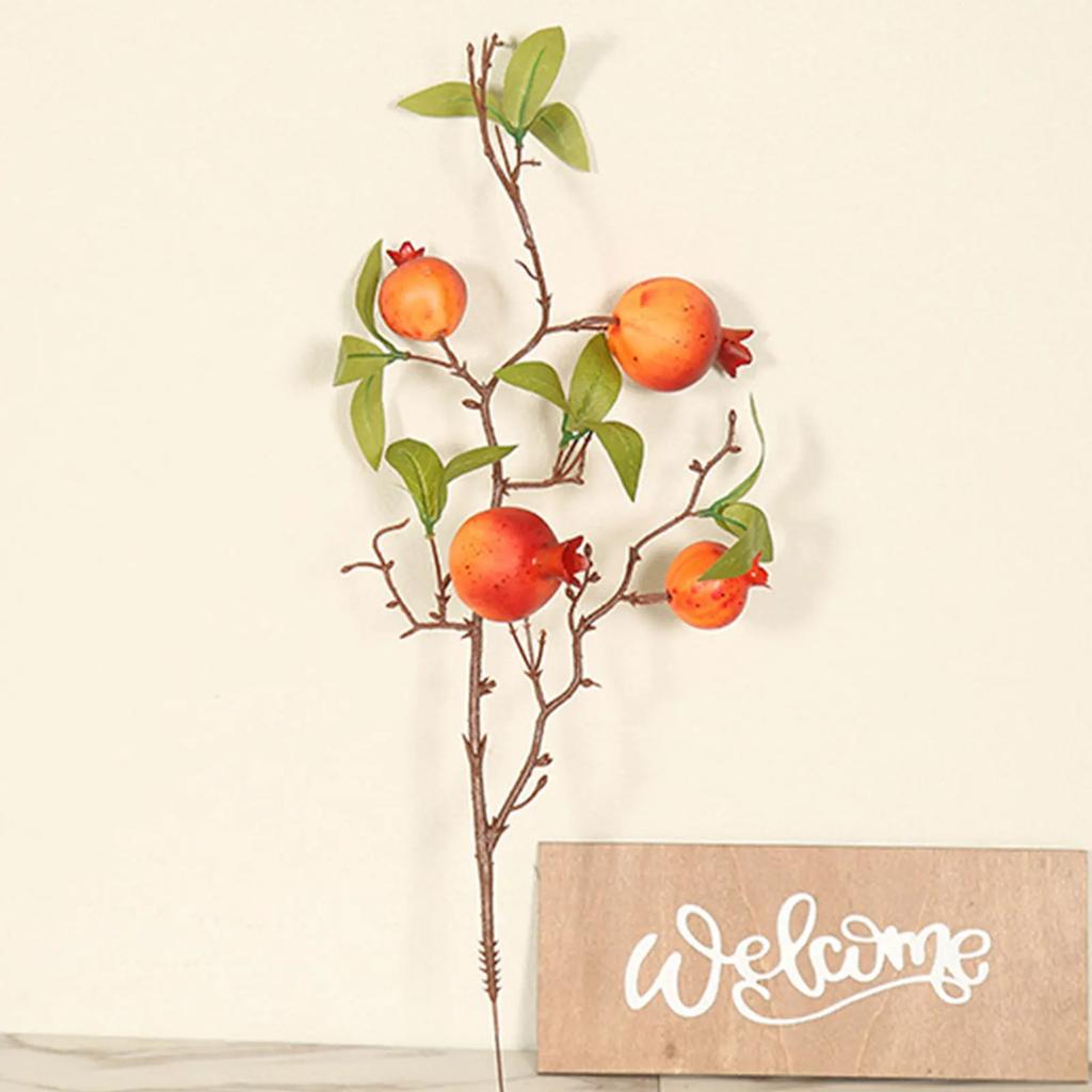 Artificial Pomegranate Green Leaf Cuttings Spring Festival Housewarming Gift New Year Table Decorations Simulation Plant Flower