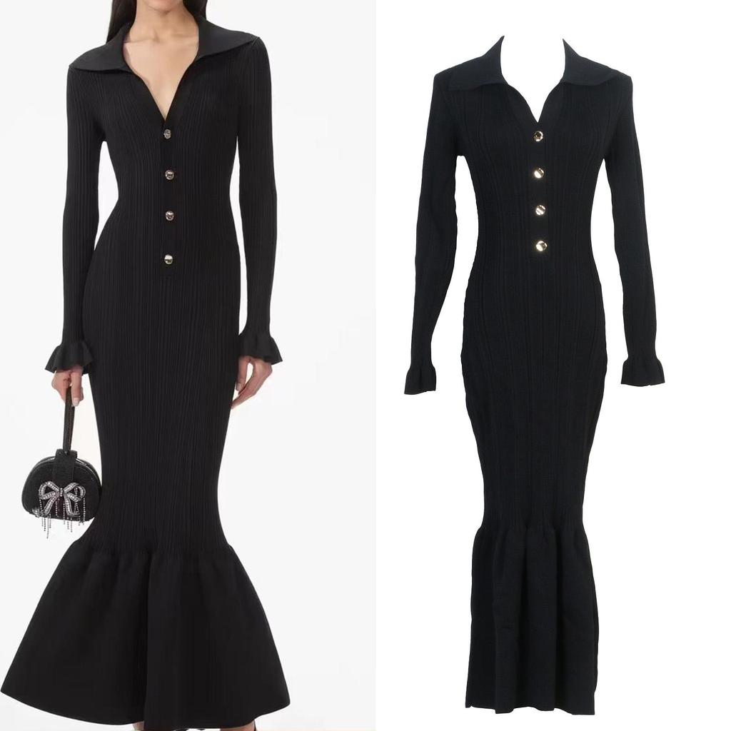 Elegant Knitted Fishtail Dress - Zoya French Socialite Style for Autumn/Spring