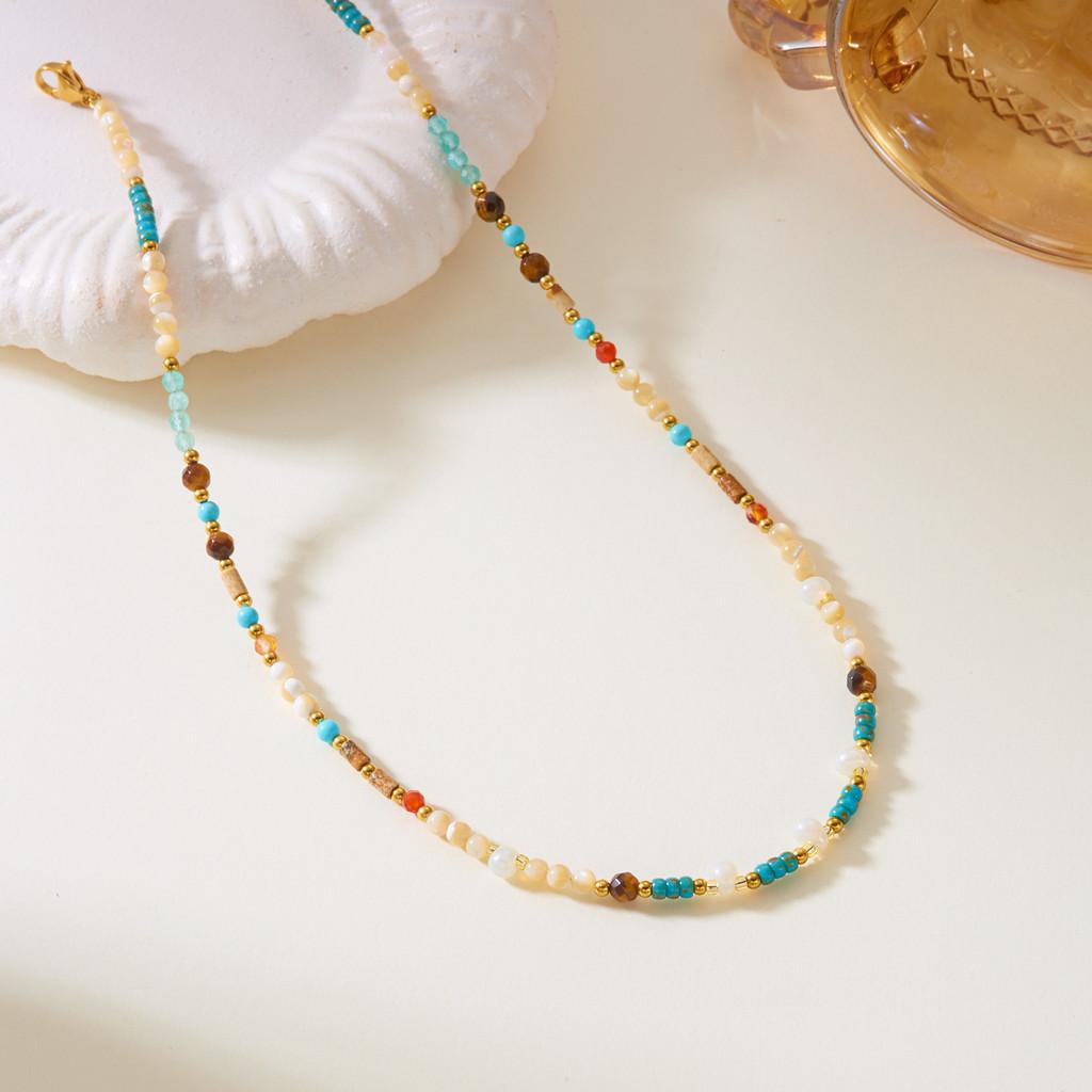 Stainless Steel Sunflower Necklace With Natural Turquoise Beads For Women