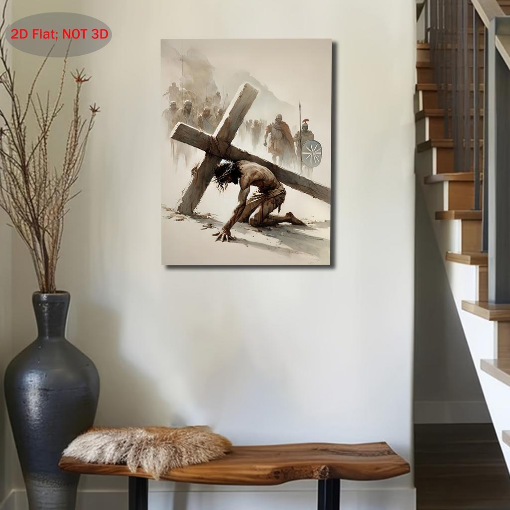 Canvas Painting, Stations of The Cross Jesus Falls Christian Wall Art Catholic Art Modern Christian Art Passion of Christ Lenten Decor, Holiday Gift