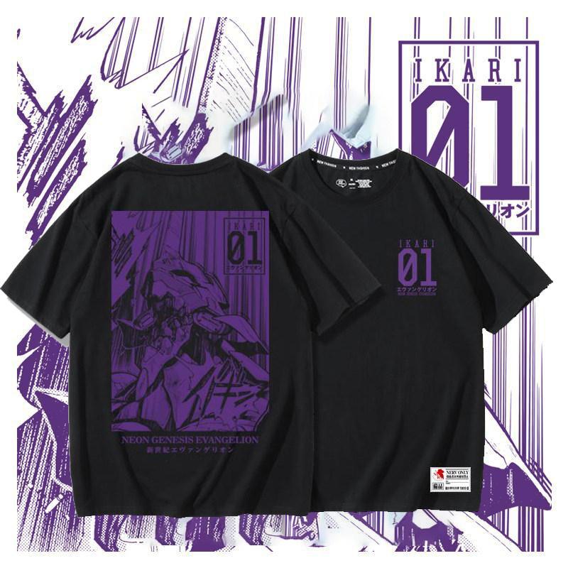 Neon Genesis Evangelion Einheit-01 Ikari 01 Lila Manga-Print Schwarzes T-Shirt 2026 Sommer Übergröße Anime Grafik-T-Shirt für Männer Frauen Unisex, Geschenk, Oberteil