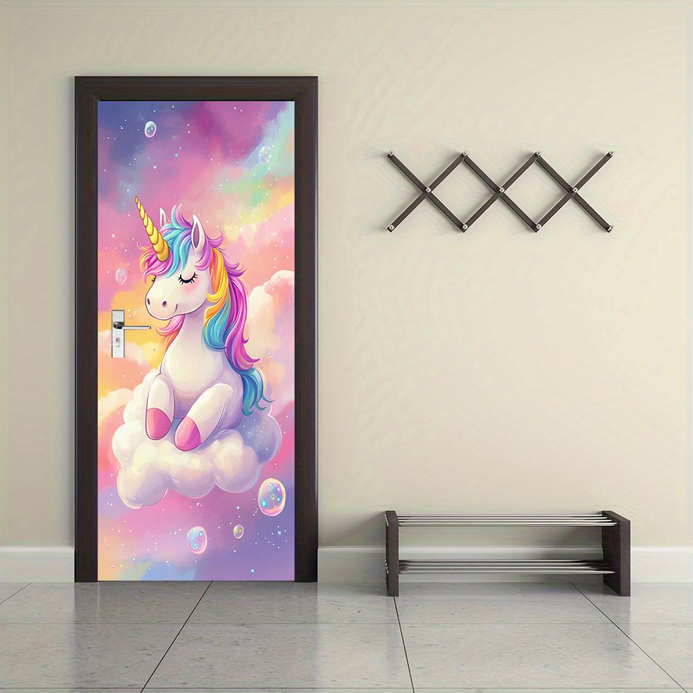 1pcs Rainbow Unicorn Cartoon Door Stickers, Children's Room Bedroom Decoration Stickers, Cute Animal Wall Stickers, Self Adhesiv